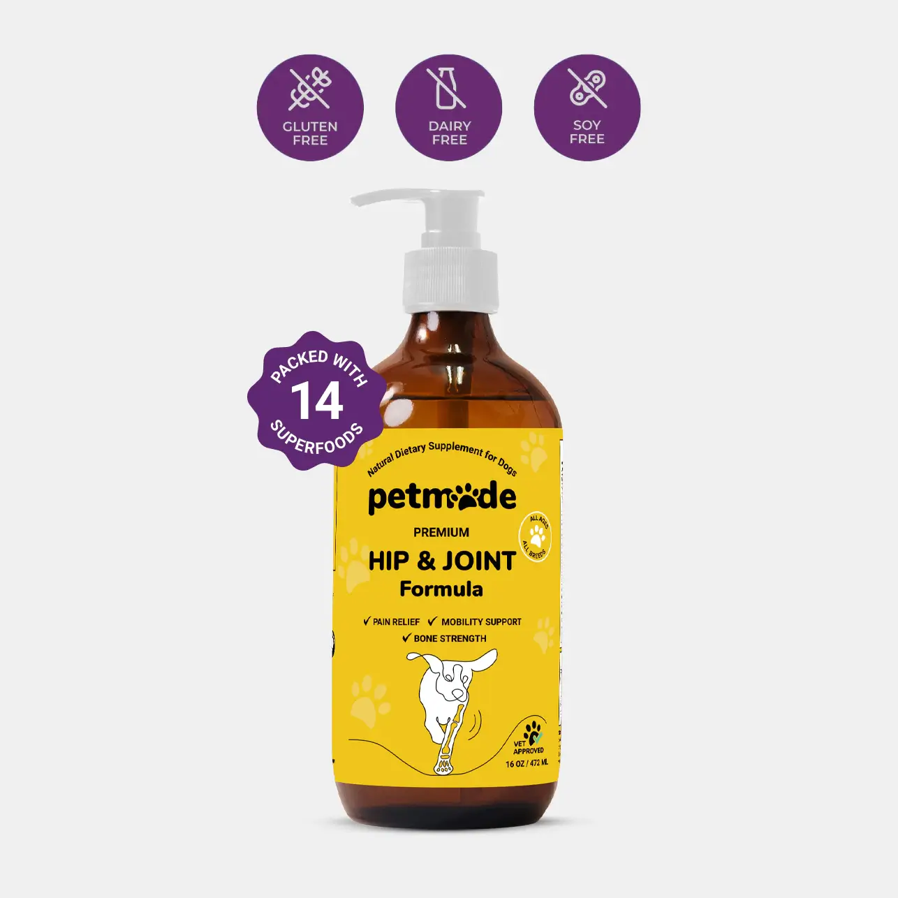 A bottle of PetMade Hip & Joint Formula